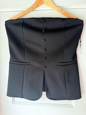 NWOT Strapless Black Bustier Suit Vest Style Top with Buttons & Pocket Size XL